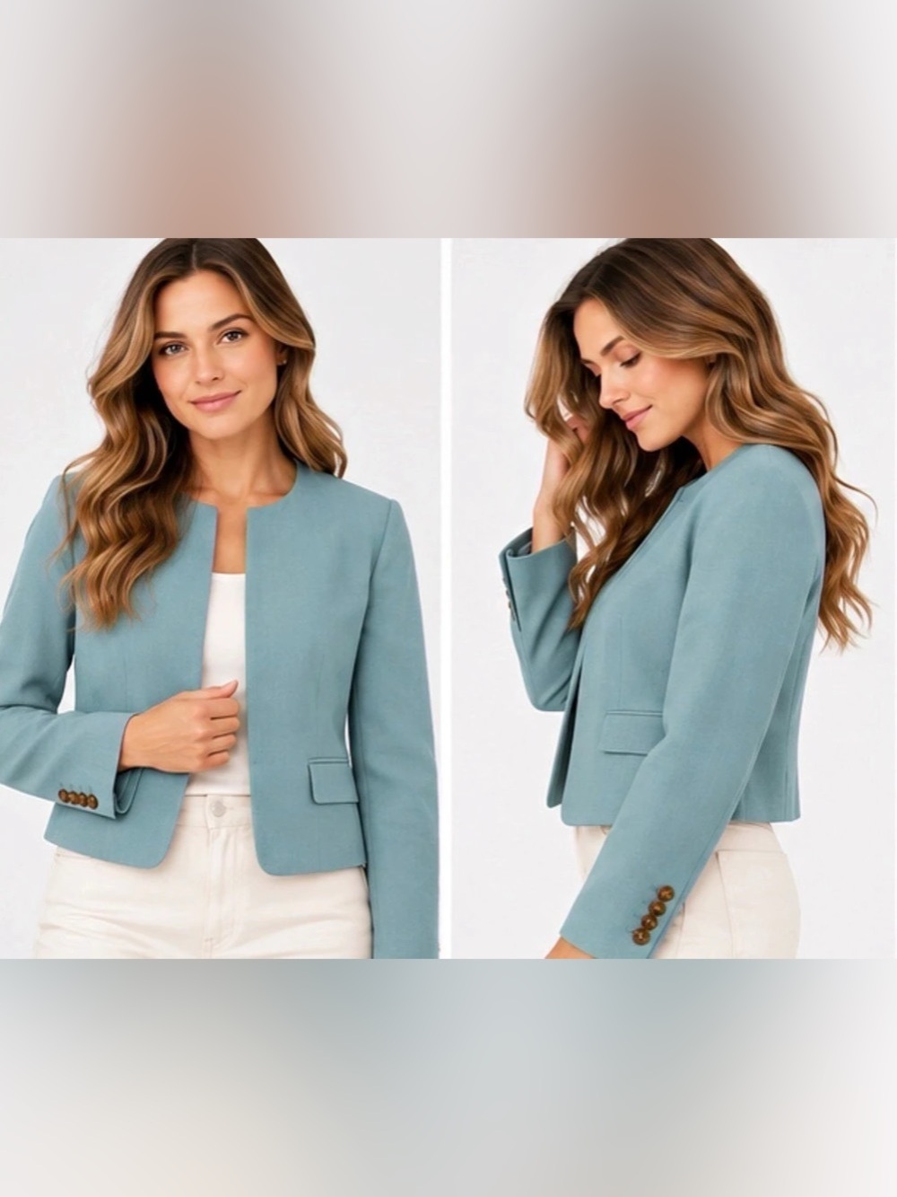 Ann Taylor Open Front Collarless Crop Blazer Blue Size 4